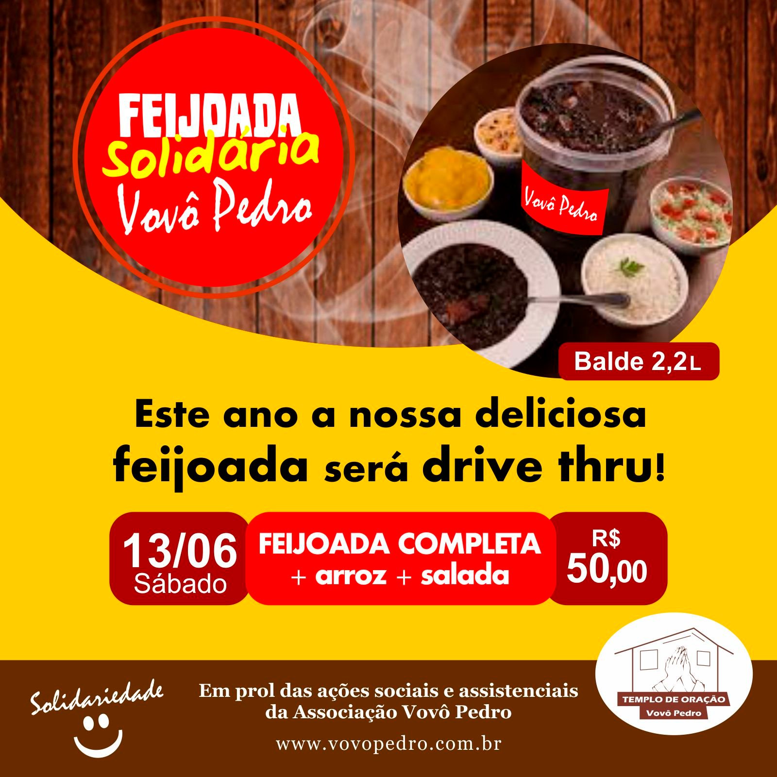 Feijoada Solidária Vovô Pedro drive thru Templo de Oração Holístico Irmandade Vovô Pedro